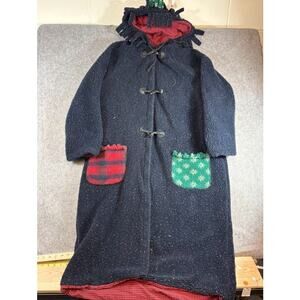 Boo Fleece Novelty Hood Duffle Coat Mens Medium Navy Plaid Lining Lion Kidcore